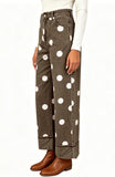 Chouyatou Women High Rise Wide Leg Jeans Baggy Crop Cuffed Hem Denim Polka Dot Pants