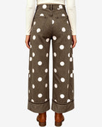 Chouyatou Women High Rise Wide Leg Jeans Baggy Crop Cuffed Hem Denim Polka Dot Pants