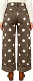 Chouyatou Women High Rise Wide Leg Jeans Baggy Crop Cuffed Hem Denim Polka Dot Pants