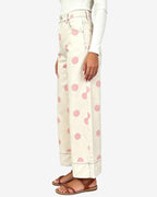 Chouyatou Women High Rise Wide Leg Jeans Baggy Crop Cuffed Hem Denim Polka Dot Pants