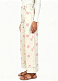 Chouyatou Women High Rise Wide Leg Jeans Baggy Crop Cuffed Hem Denim Polka Dot Pants