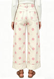 Chouyatou Women High Rise Wide Leg Jeans Baggy Crop Cuffed Hem Denim Polka Dot Pants