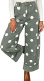 Chouyatou Women High Rise Wide Leg Jeans Baggy Crop Cuffed Hem Denim Polka Dot Pants