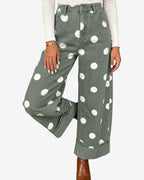 Chouyatou Women High Rise Wide Leg Jeans Baggy Crop Cuffed Hem Denim Polka Dot Pants