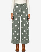 Chouyatou Women High Rise Wide Leg Jeans Baggy Crop Cuffed Hem Denim Polka Dot Pants