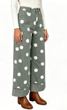 Chouyatou Women High Rise Wide Leg Jeans Baggy Crop Cuffed Hem Denim Polka Dot Pants