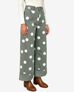 Chouyatou Women High Rise Wide Leg Jeans Baggy Crop Cuffed Hem Denim Polka Dot Pants