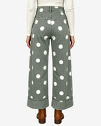 Chouyatou Women High Rise Wide Leg Jeans Baggy Crop Cuffed Hem Denim Polka Dot Pants