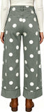 Chouyatou Women High Rise Wide Leg Jeans Baggy Crop Cuffed Hem Denim Polka Dot Pants