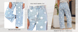 Chouyatou Women High Rise Wide Leg Jeans Baggy Crop Cuffed Hem Denim Polka Dot Pants