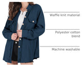 Chouyatou Women's Loose Fit Batwing Sleeve Waffle Knit Button Down Shirt Shacket Tops