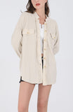 Chouyatou Women's Loose Fit Batwing Sleeve Waffle Knit Button Down Shirt Shacket Tops