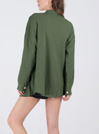 Chouyatou Women's Loose Fit Batwing Sleeve Waffle Knit Button Down Shirt Shacket Tops