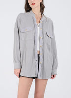 Chouyatou Women's Loose Fit Batwing Sleeve Waffle Knit Button Down Shirt Shacket Tops