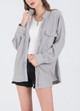 Chouyatou Women's Loose Fit Batwing Sleeve Waffle Knit Button Down Shirt Shacket Tops