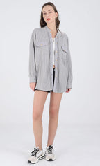 Chouyatou Women's Loose Fit Batwing Sleeve Waffle Knit Button Down Shirt Shacket Tops