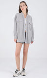Chouyatou Women's Loose Fit Batwing Sleeve Waffle Knit Button Down Shirt Shacket Tops