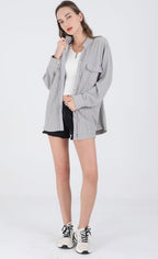 Chouyatou Women's Loose Fit Batwing Sleeve Waffle Knit Button Down Shirt Shacket Tops