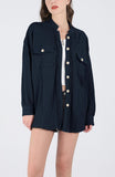 Chouyatou Women's Loose Fit Batwing Sleeve Waffle Knit Button Down Shirt Shacket Tops