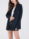 Chouyatou Women's Loose Fit Batwing Sleeve Waffle Knit Button Down Shirt Shacket Tops