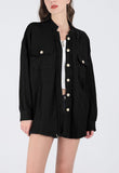 Chouyatou Women's Loose Fit Batwing Sleeve Waffle Knit Button Down Shirt Shacket Tops