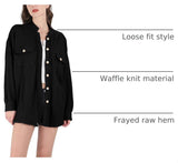 Chouyatou Women's Loose Fit Batwing Sleeve Waffle Knit Button Down Shirt Shacket Tops