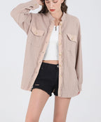 Chouyatou Women's Loose Fit Batwing Sleeve Waffle Knit Button Down Shirt Shacket Tops