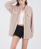 Chouyatou Women's Loose Fit Batwing Sleeve Waffle Knit Button Down Shirt Shacket Tops