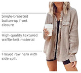 Chouyatou Women's Loose Fit Batwing Sleeve Waffle Knit Button Down Shirt Shacket Tops