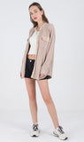 Chouyatou Women's Loose Fit Batwing Sleeve Waffle Knit Button Down Shirt Shacket Tops