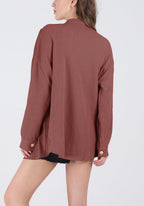 Chouyatou Women's Loose Fit Batwing Sleeve Waffle Knit Button Down Shirt Shacket Tops