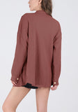 Chouyatou Women's Loose Fit Batwing Sleeve Waffle Knit Button Down Shirt Shacket Tops