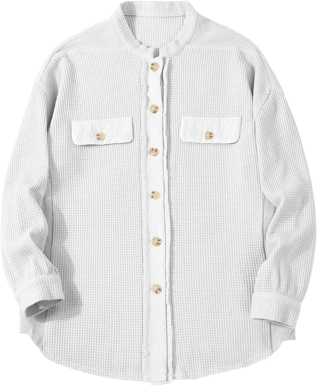 Chouyatou Women's Loose Fit Batwing Sleeve Waffle Knit Button Down Shirt Shacket Tops