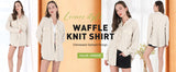 Chouyatou Women's Loose Fit Batwing Sleeve Waffle Knit Button Down Shirt Shacket Tops