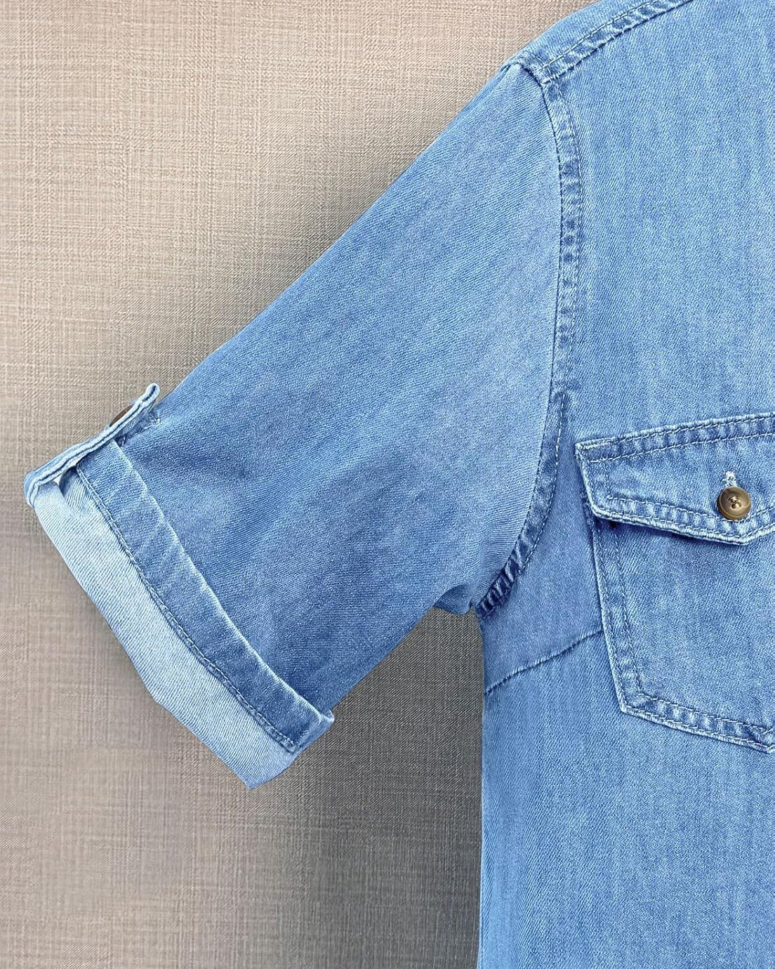 Chouyatou Women's Summer Short Sleeve Denim Shirt Dress Business Casual Button Down Midi Long Jean Dress