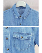 Chouyatou Women's Summer Short Sleeve Denim Shirt Dress Business Casual Button Down Midi Long Jean Dress