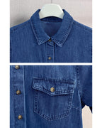 Chouyatou Women's Summer Short Sleeve Denim Shirt Dress Business Casual Button Down Midi Long Jean Dress