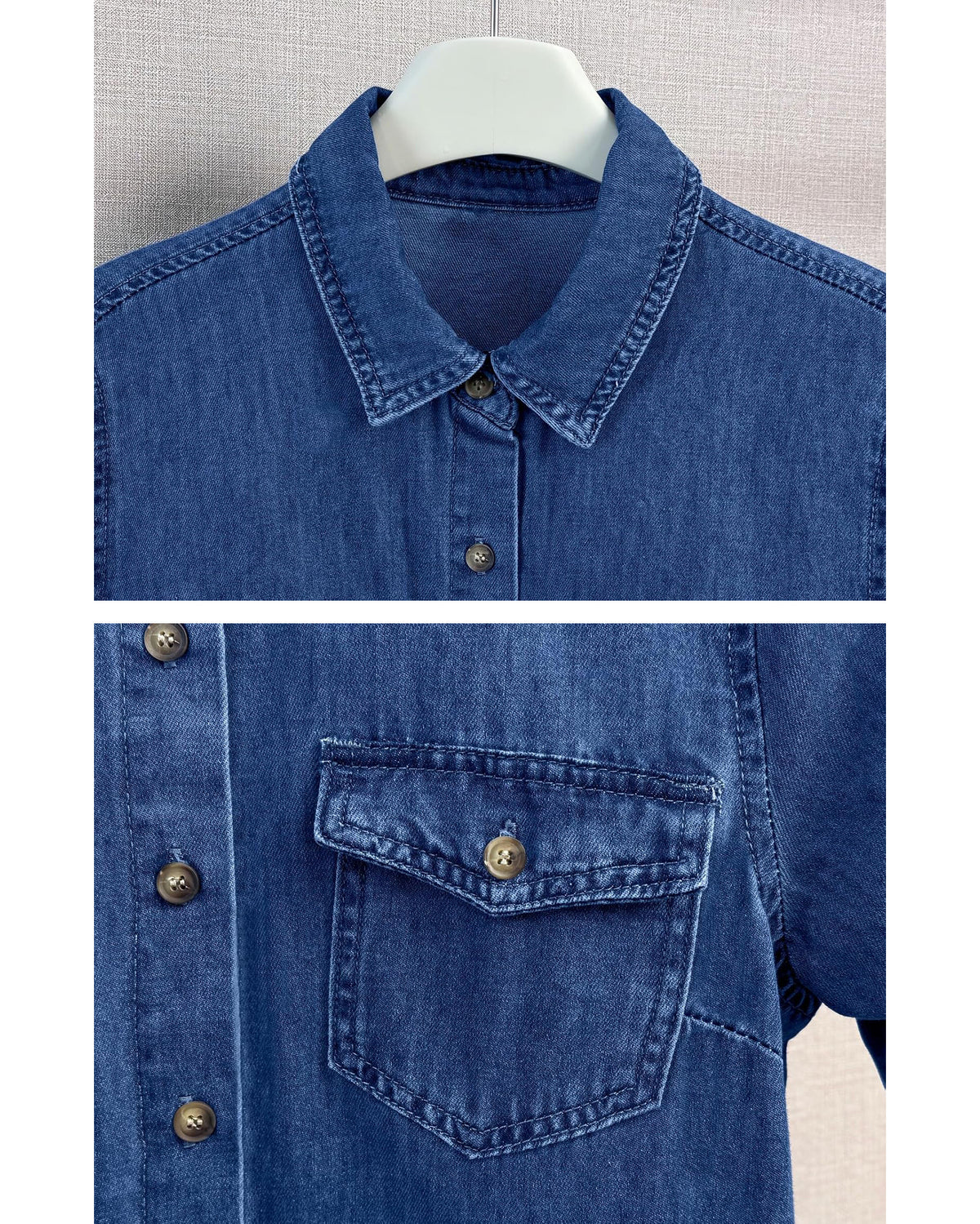 Chouyatou Women's Summer Short Sleeve Denim Shirt Dress Business Casual Button Down Midi Long Jean Dress