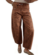 CHOUYATOU Women's Polka Dot Pattern Barrel Jeans Boyfriend Y2K Casual Mid Rise Wide Leg Denim Pants