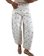 CHOUYATOU Women's Polka Dot Pattern Barrel Jeans Boyfriend Y2K Casual Mid Rise Wide Leg Denim Pants