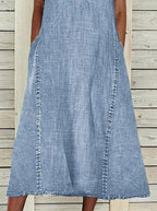 Chouyatou Women Casual Sleeveless Denim Midi Dress A Line Dress Mid Long Tank Dress Jean Shift Dress Jumper Summer