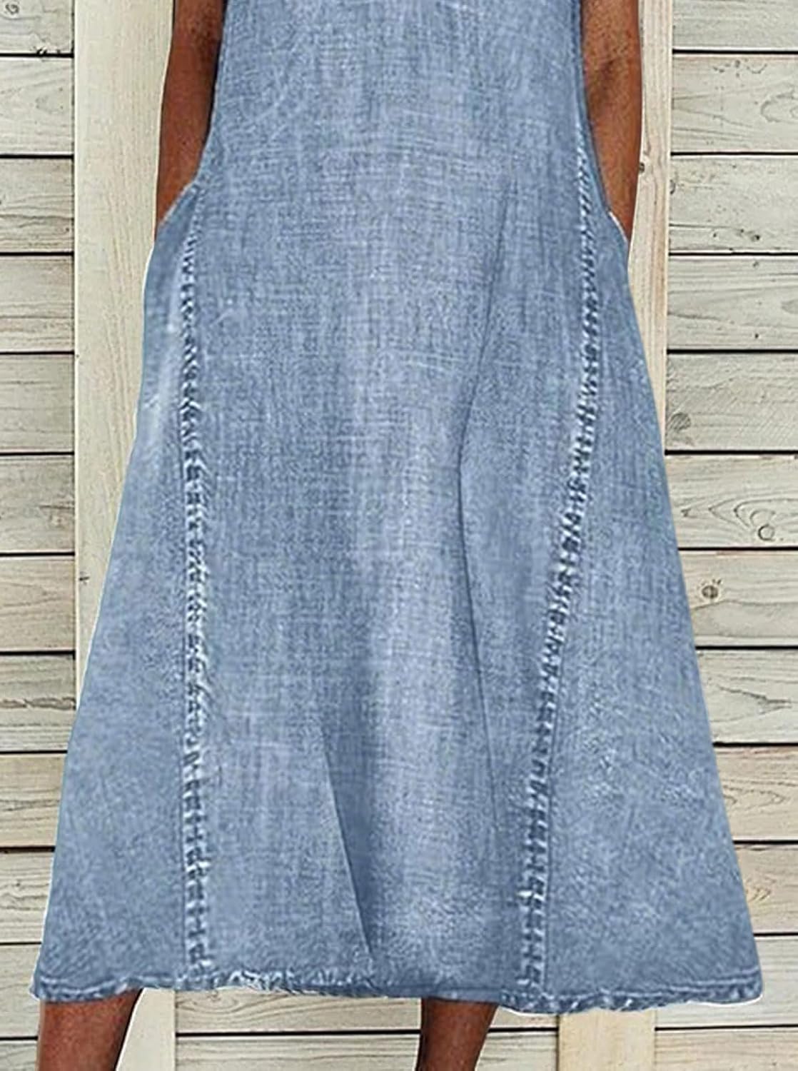 Chouyatou Women Casual Sleeveless Denim Midi Dress A Line Dress Mid Long Tank Dress Jean Shift Dress Jumper Summer