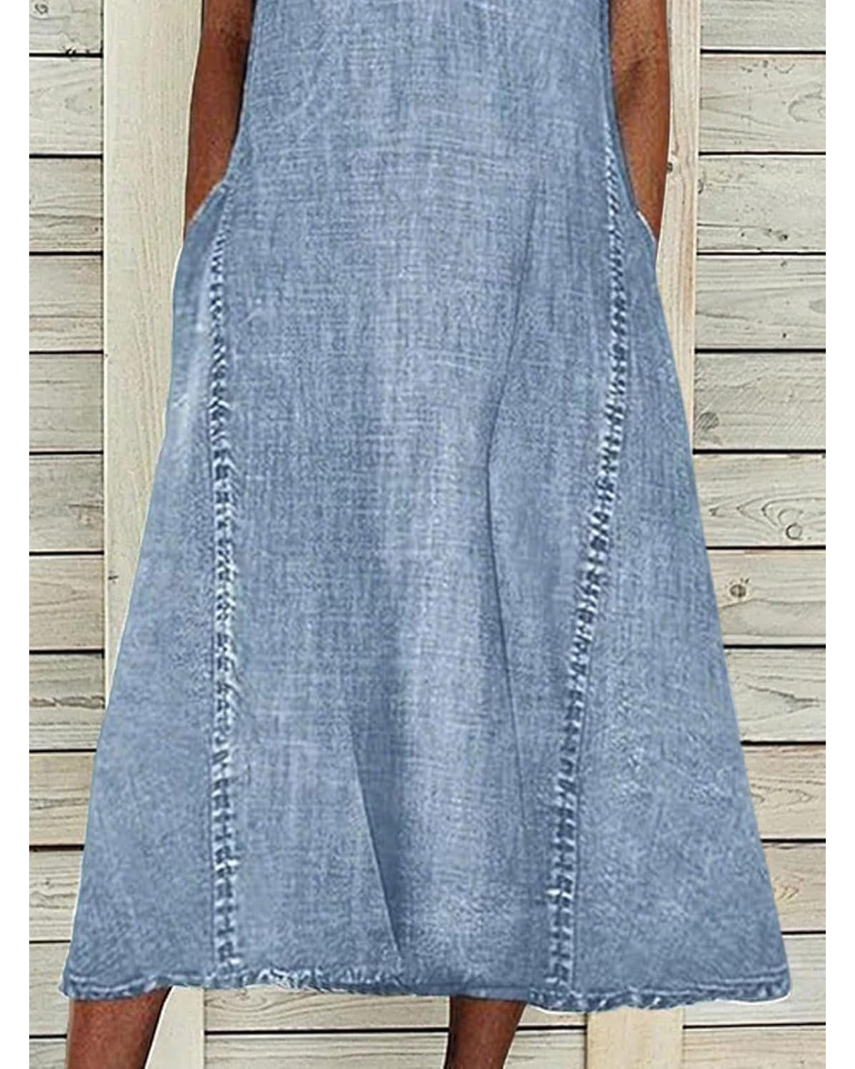 Chouyatou Women Casual Sleeveless Denim Midi Dress A Line Dress Mid Long Tank Dress Jean Shift Dress Jumper Summer