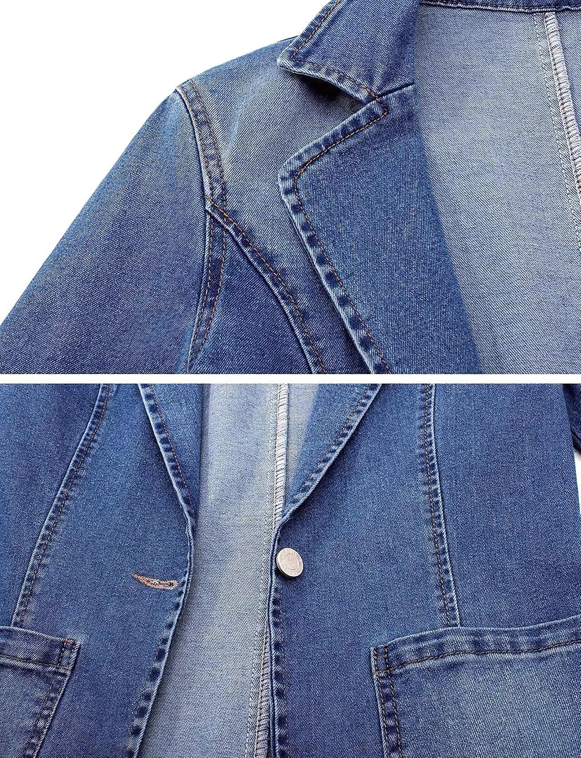 Chouyatou Women's Classic Notch Lapel Denim Blazer One Button Long Sleeve Slim Office Jean Jacket