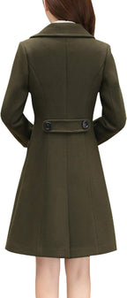 Chouyatou Women Elegant Notched Collar Double Breasted Wool Blend Over Coat