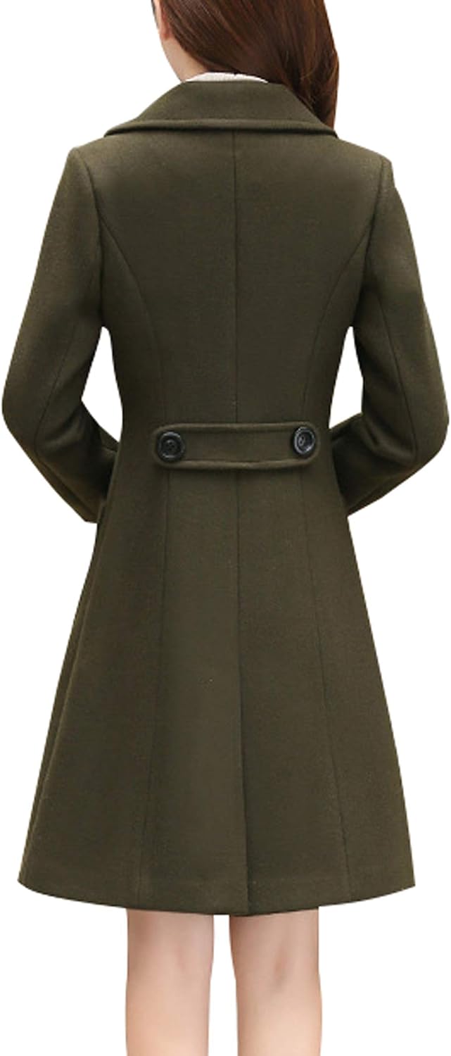 Chouyatou Women Elegant Notched Collar Double Breasted Wool Blend Over Coat