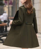 Chouyatou Women Elegant Notched Collar Double Breasted Wool Blend Over Coat