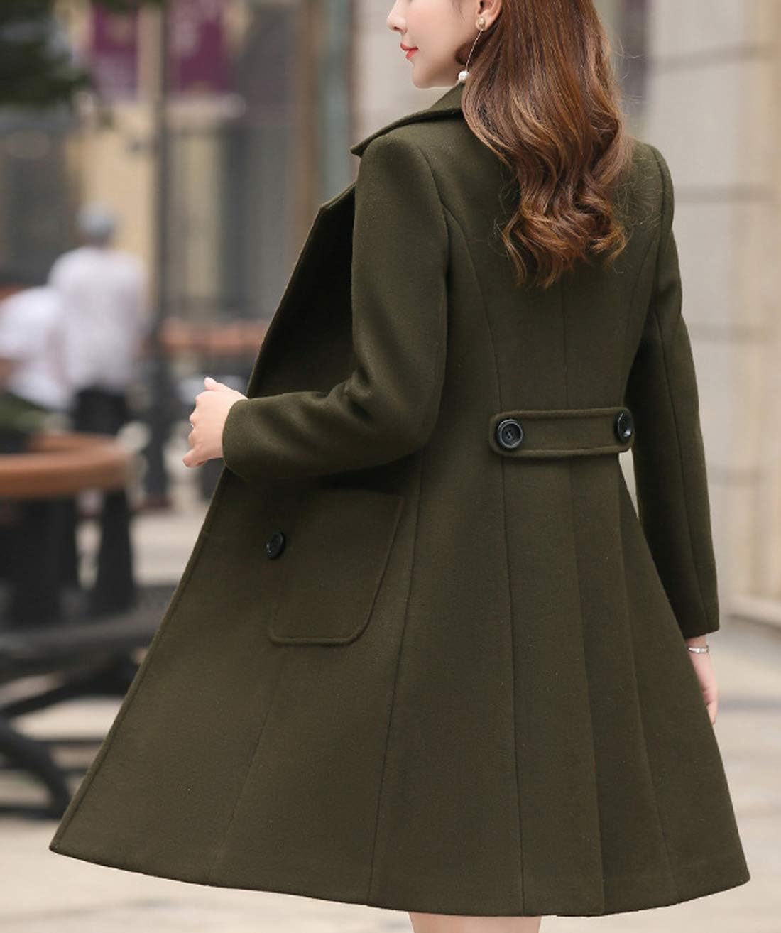 Chouyatou Women Elegant Notched Collar Double Breasted Wool Blend Over Coat