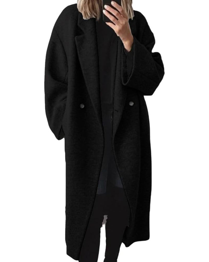 Chouyatou Women's Winter Double Breasted Wool Coat Long Sleeve Notch Lapel Long Trench Coat