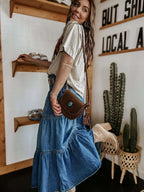 Chouyatou Women's High Waist Long Denim Skirt Button-Fly Tiered Ruffle Swing A-Line Jean Maxi Skirt with Pockets
